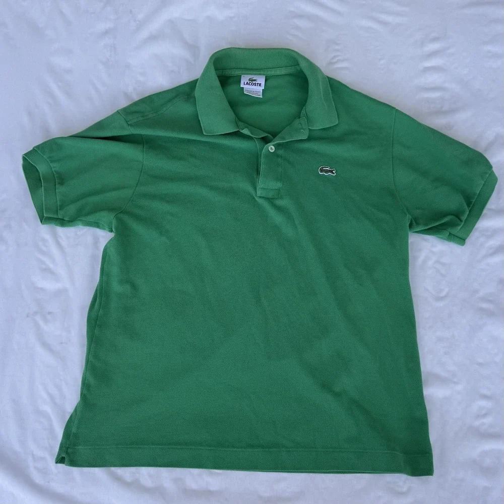 Lacoste Polo Shirt Green Size 5 women's Large Cotton Short Sleeve Classic Logo